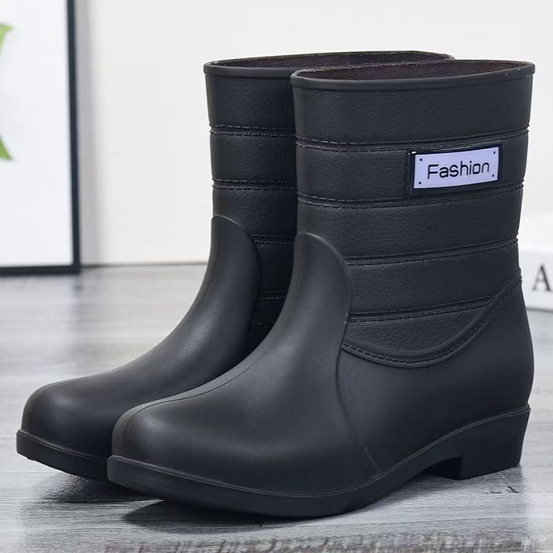 

Женские новые демисезонные ботинки с низким каблуком и высоким голенищем, мягкой подошвой, круглым носком, нескользящие, водонепроницаемые, слипоны, туфли-котята, рабочая обувь, садовая обувь, обувь для воды 36 чёрный