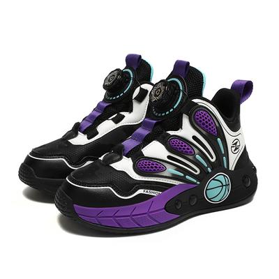 2025 Autumn New Children's Sports Outdoor Special Non-slip and Wear-resistant Leather Surface Breathable Rotating Buckle High-top Basketball Shoes