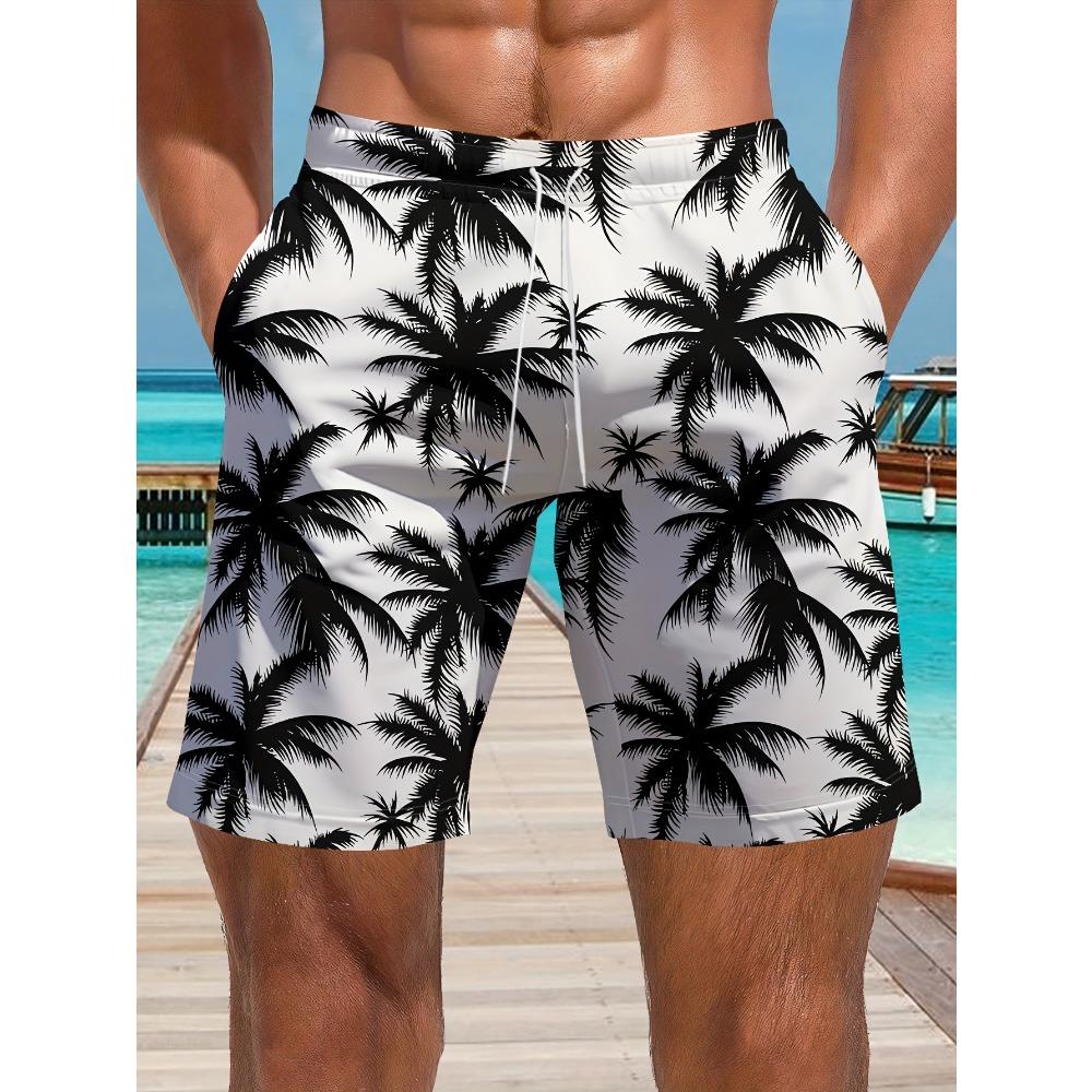 Men's Ocean Coconut Tree Print Beach Shorts Summer Vacation Surfboard Shorts Casual Classic Quick Dry Shorts