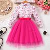 2-7 Years Girls' Floral Print Mesh Dress with Collar and Belt Girls Spring Autumn Winter Dress