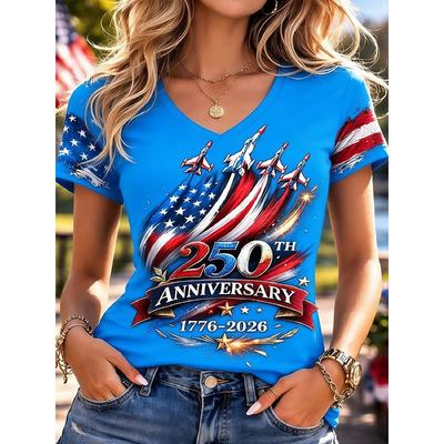 Modisches Damen V-Ausschnitt Lässiges Kurzarm T-Shirt, Retro Sportstil Lässige Sportbekleidung