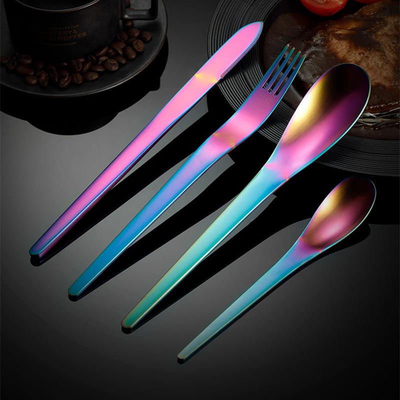 New Creative 304 Stainless Steel Cutlery Set Luxury Gold Tableware Matte Spoons Steak Knife Fork Dinnerware Set Kitchen Utensils