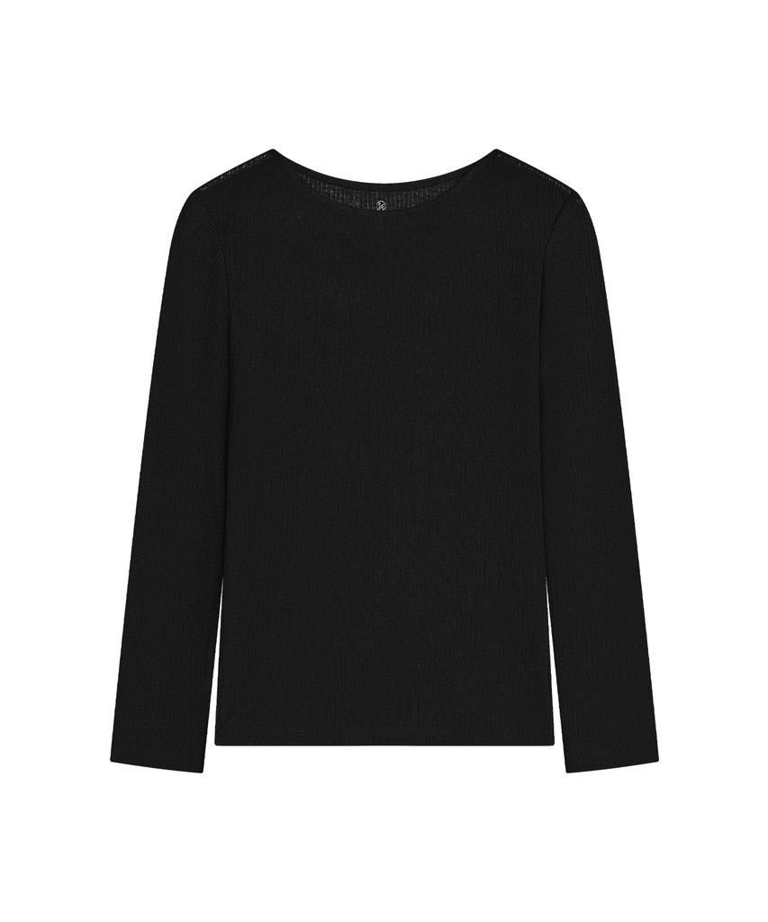 Siyajyu Sitp5285 See-Through Ribbed Boat Neck T-Shirt_Black
