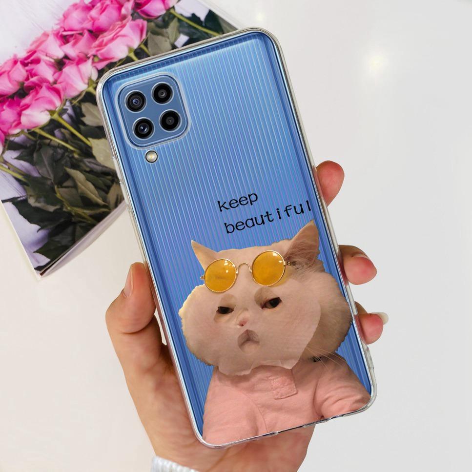 For Samsung Galaxy M32 4G Case New Floral Print TPU Soft Silicon Cover For Samsung M32 M 32 SM-M325FV Cute Cat Phone Case Fundas