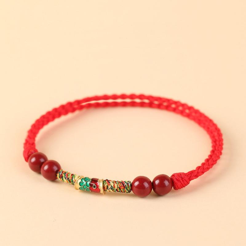 Glückskarpfen Reines Rotes Seil Armband für Damen Herren Chinesischer Stil Zinnober Handgemacht Verstellbar Geflochtenes Armband Amulett Schmuck Geschenke