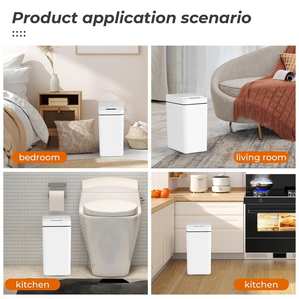 Bathroom Trash Can with Lid 12 Liters Smart with Lid Motion Sensor Trash Can Waterproof Narrow Small Garbage Bin for Kitchen