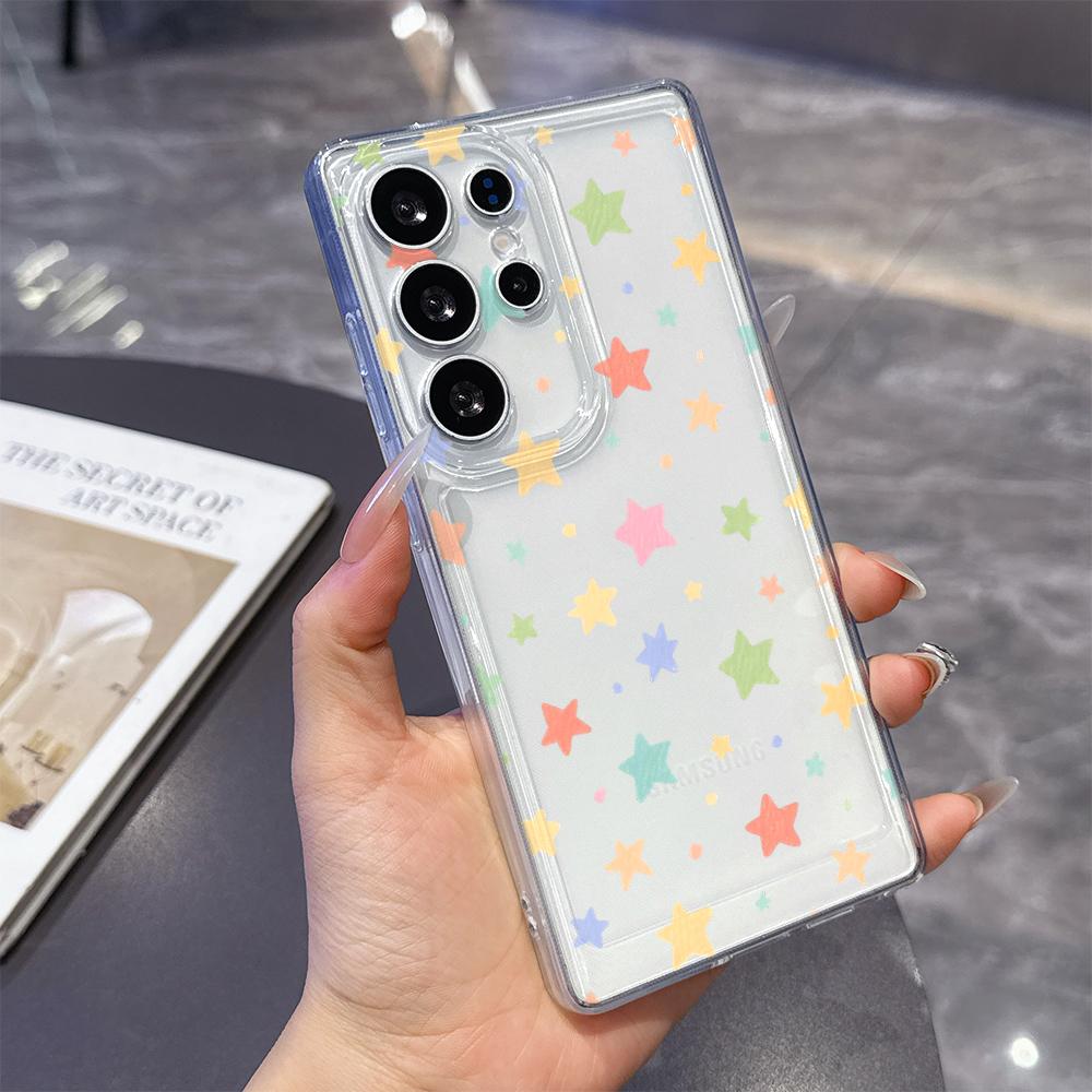 Colorful Pastel Stars Pattern Case for Samsung Galaxy S26 S25 S24 S23 S22 S21 S20 FE Plus Soft TPU Slim Fit Shockproof Cover