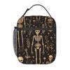 Black Skull Skeleton And Flower Insulated Lunch Bag for Women Kids Leakproof Food Boxes Thermal Lunch Box Tote