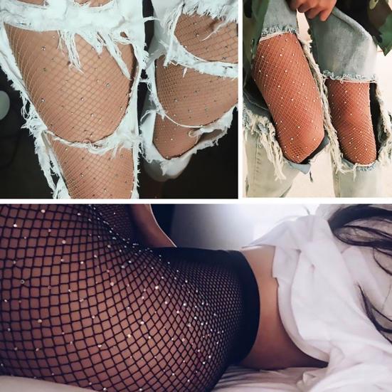 Sexy Women\'s Rhinestone Fishnet Elastic Stockings Fish Net Tights Pantyhose Socks