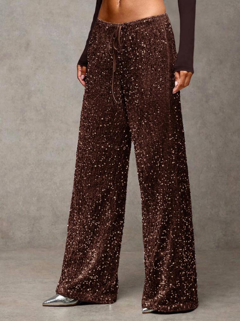 Women's Sparkle Wide Leg Pants with Drawstring Waist In Multiple Colors