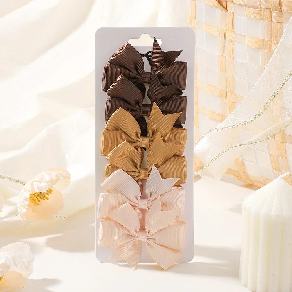 RAINBOW BOWS 6Pcs/lot 2inch Solid Ribbon Bowknot Hair Clips for Girls Cheer Bows Hairpin Barrettes Childrens Hair Accessories