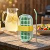 Eiswürfelbecher mit Ein-Knopf-Eiswürfel-Entformung 2-in-1 Eiswürfelform und auslaufsichere Wasserflasche für Eiskaffee Cocktails Säfte