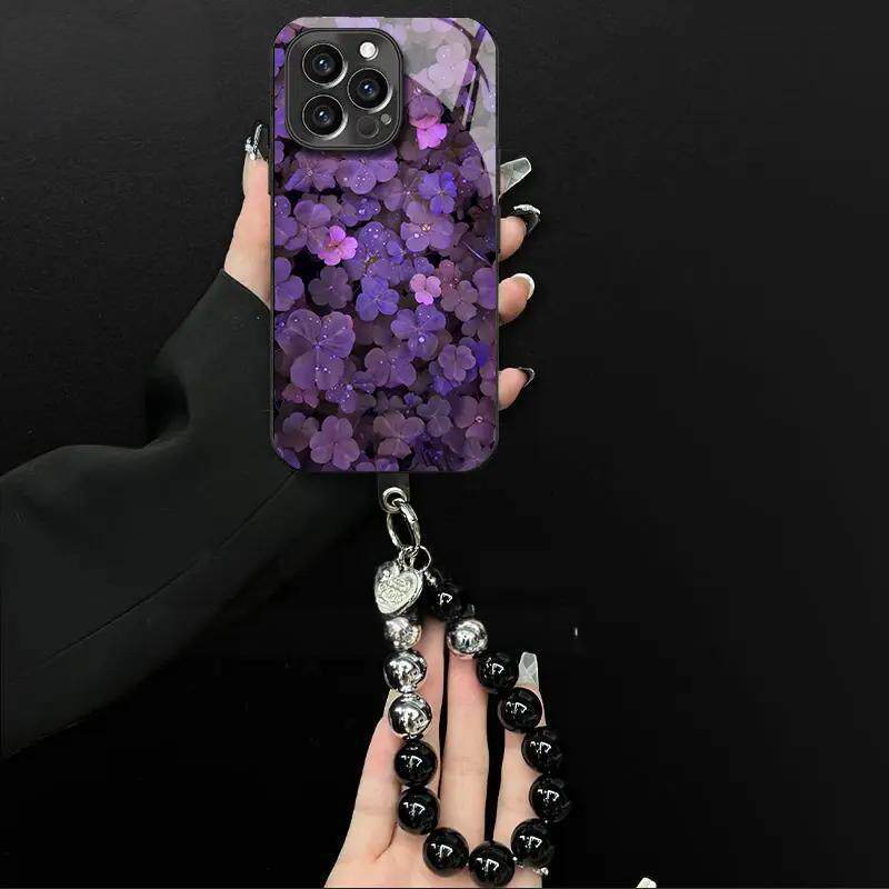 Dark purple flower applies to Apple 17promax personalized new mobile phone case iPhone mirror creative protective case apple 17promax