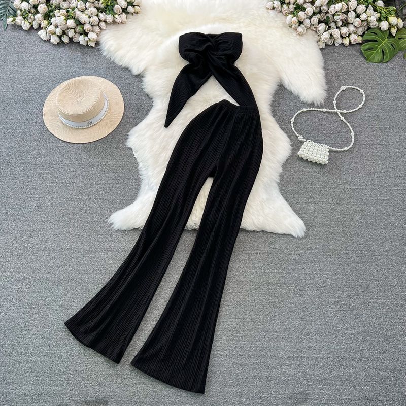 

American-Style Twist with Chest Pad Silm Casual Fashion Set Black All yards