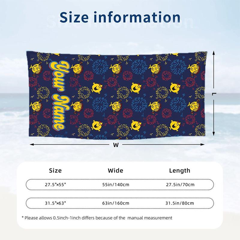 Mr. Men & Little Miss Beach Towel, Personalized Custom Text, Quick Dry Soft Large Towel For Swimming Pool Travel