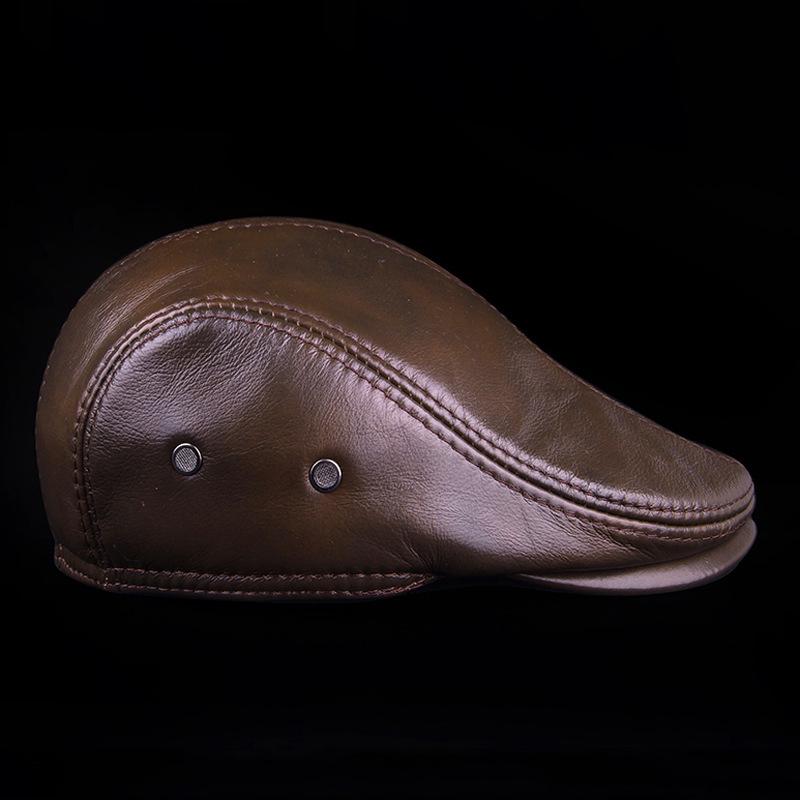 Pánská kachní čepice z pravé kůže s ochranou uší - Vysoce kvalitní hovězí kůže, podzimní/zimní styl