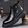 Men's Genuine Leather Chelsea Ankle Boots - Winter, Plus Velvet Lining, Thick Sole, High-Top British Style Warmth.
