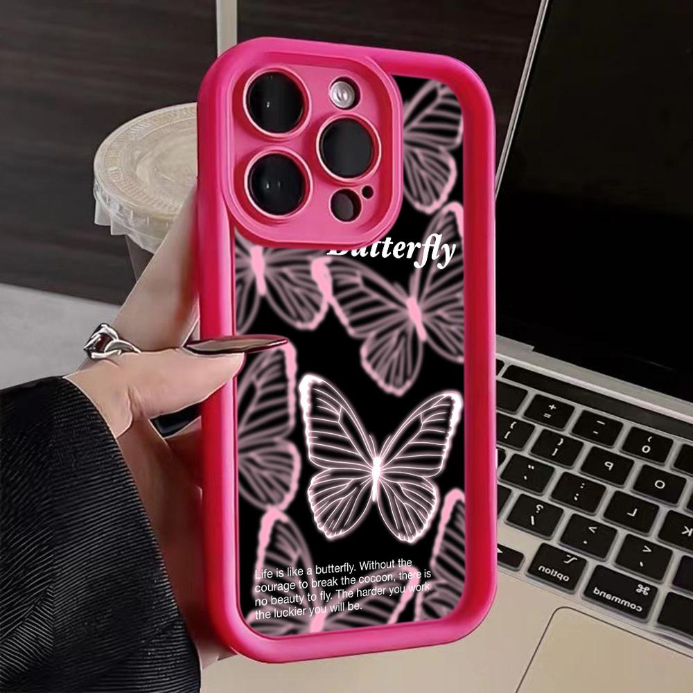 LZ4 Butterfly Art Design Silicone Phone Case for iPhone 11 13 14 15 16 Pro Max 7 8 16 Plus 12 Mini XS Max XR Shockproof Back Cover
