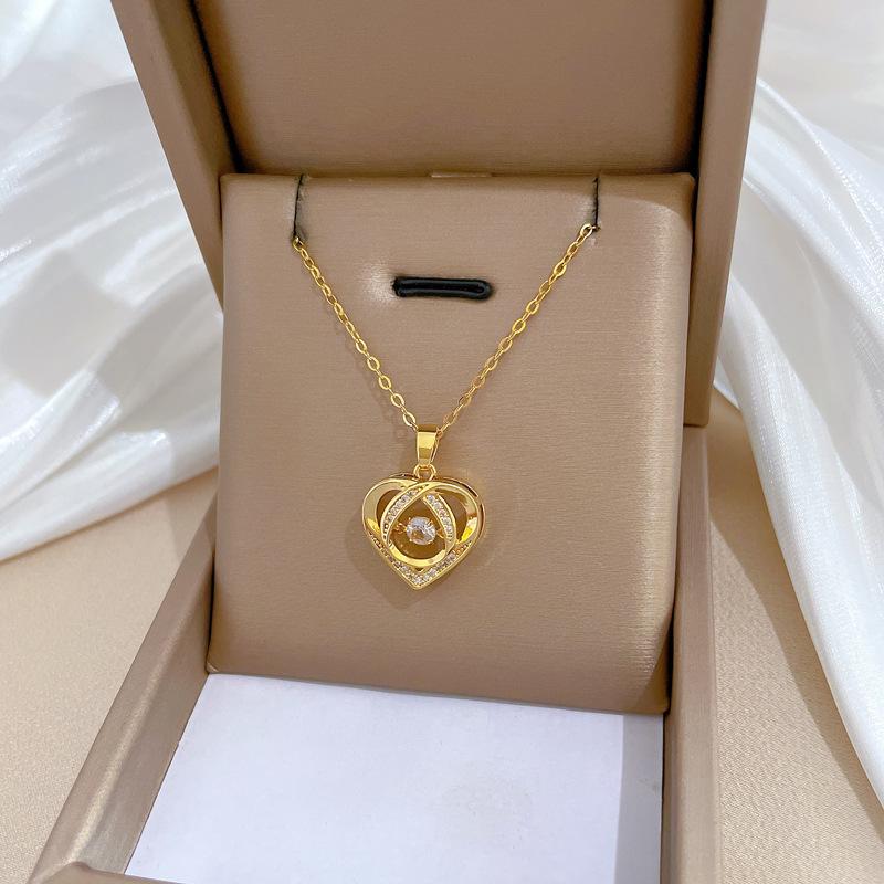 Smart Love Zircon Light Luxury Temperament Gorgeous Full Diamond Necklace Female Versatile Collarbone Chain Titanium Steel Chain