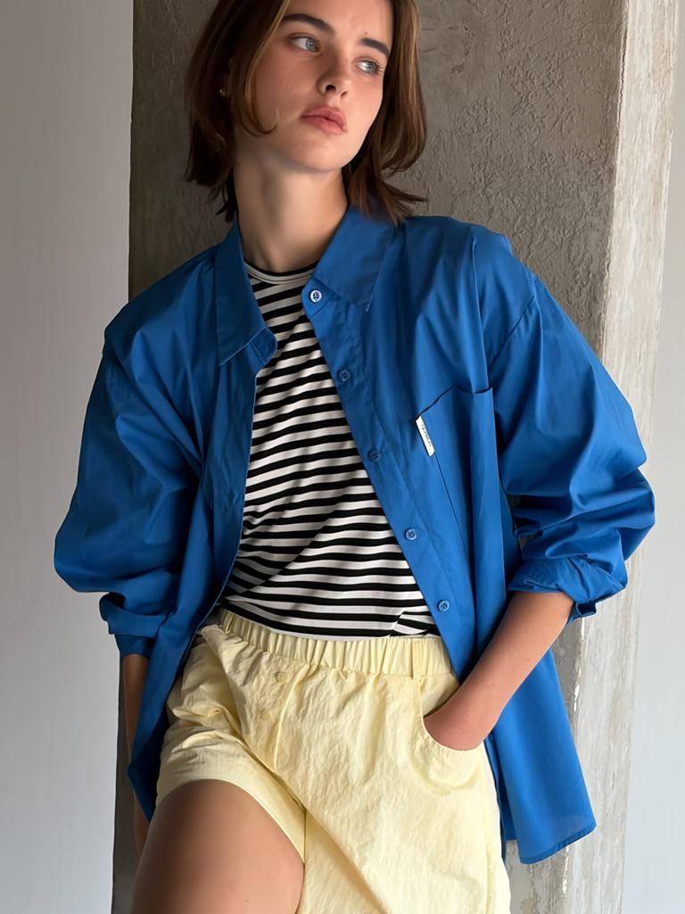 Kelidu Airy Stripe Oversized Shirt_Blue