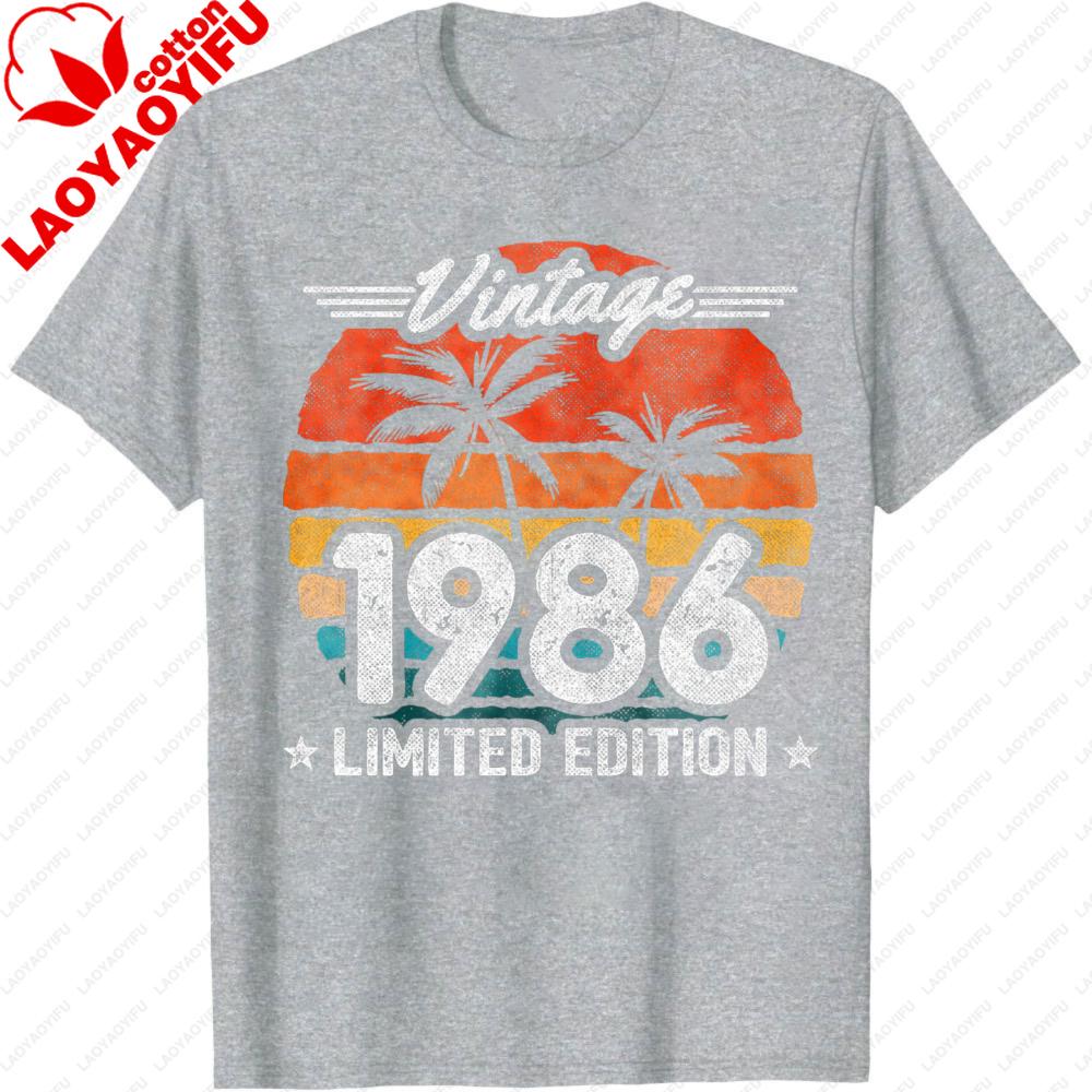 

Vintage 1986 Limited Edition Shirt Retro Palm Tree Design Casual Style Summer Men TShirt Birthday Anniversary Gift Clothing 4XL