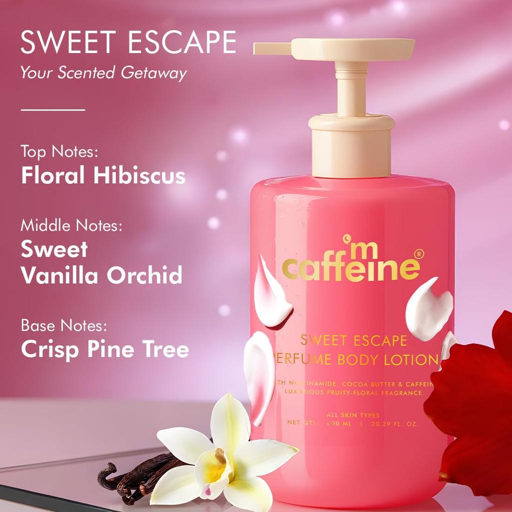 mCaffeine Sweet Escape Lozione Corpo Invernale 600ml Confezione da 1 per Idratazione Profonda Leggera Fragranza Unisex