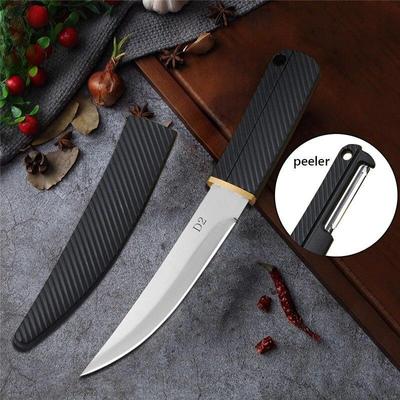 Edelstahl Obstmesser Haushalts-Obstmesser Schmieden Machete Outdoor Schneidwerkzeug Tragbarer Melonenhobel Messer Küchenzubehör mit Schale