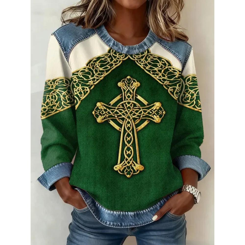 Autumn Fashionable Comfortable Casual Versatile Loose Women's Multi Color Printed Round Neck Long Sleeved T-Shirts