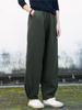 Women Ramie Vintage Thick Warm Pants Autumn Solid Color Elastic Waist Loose Long Pants with Pockets