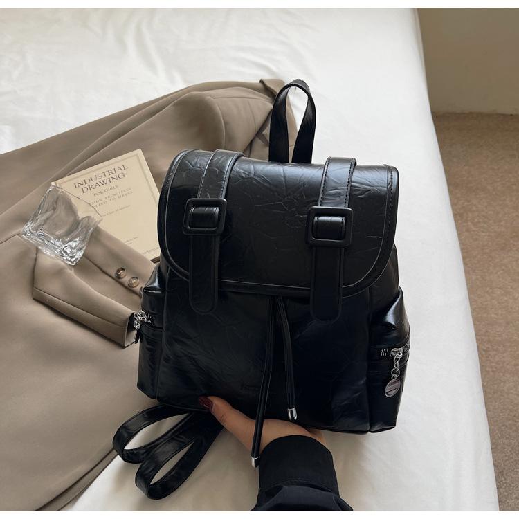 Large Capacity Casual Backpack Women's New College Style Student Schoolbag Simple Leather Travel Backpack