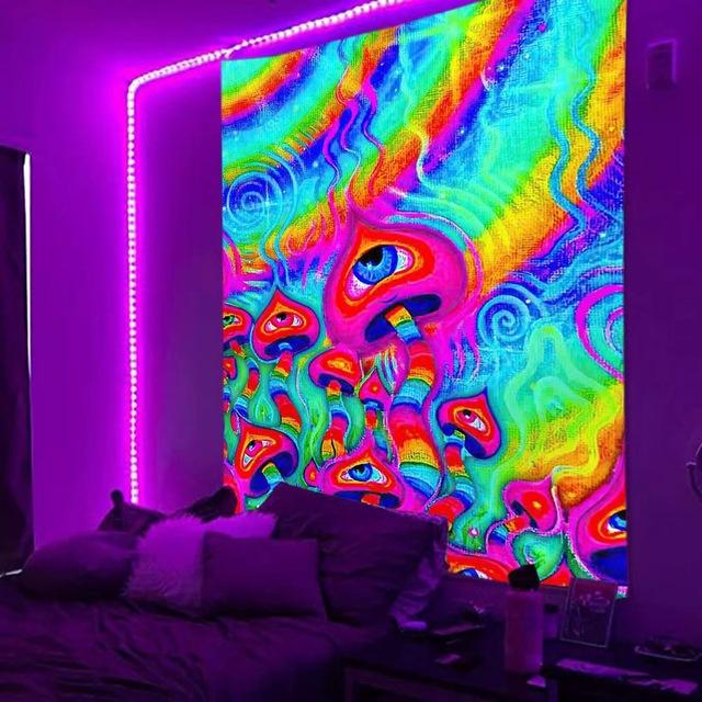 

Гобелен Blacklight Galaxy Trippy Planet УФ-реактивный водопад Пейзаж Стена Забавные гобелены Таинственный гриб Богемия Tapiz 95x73cm