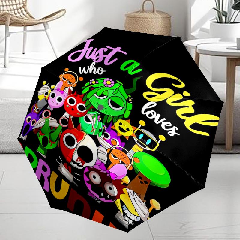 Sprunki Theme Automatic Umbrella, Lightweight & Portable, 8 Rib, Perfect for Outdoor Travel, Birthdays, Christmas, Gifts.