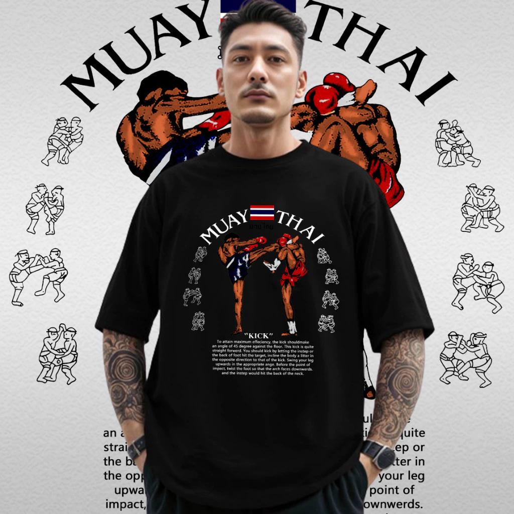 

Muay Thai T-Shirt Kick Boxing Mix Martial Art 3D Print Vintage Training UV Protect Quick Dry Men Women Unisex Short Sleeve Round Neck S