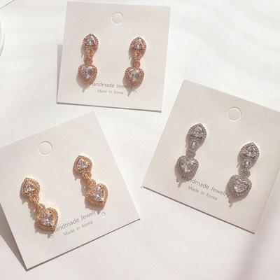 Women's Crystal Heart Drop Pink Earrings