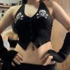 Streetwear Punk Rhinestone Halter Neck Strap Sleeveless Vest Sexy Tank Top Vintage Goth Aesthetic Summer Fashion Casual Camisole