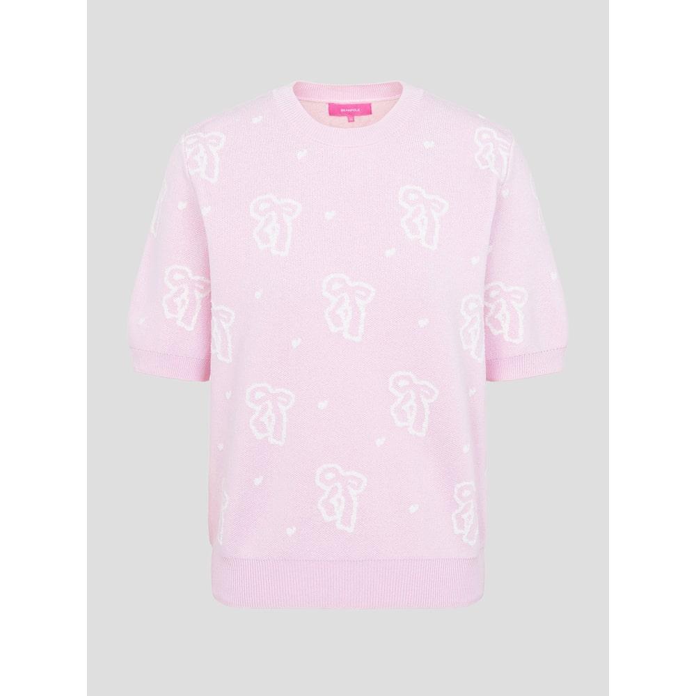 Binpolleidiseu [B. My] Ribbon Pattern Short Sleeve Knit Pink (Bf5251N02X)