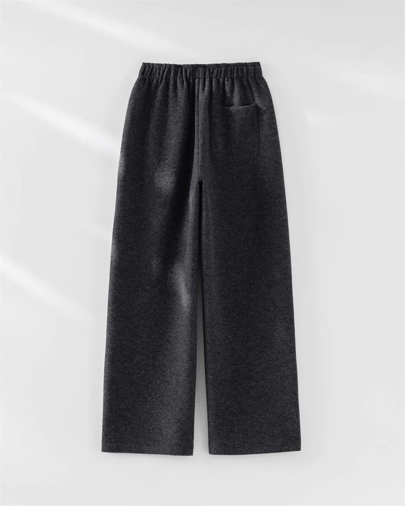 

Women s Plush Wool Gray Casual Pants - Slimming, Thickened, Wide-Leg, Drawstring, Winter. Medium