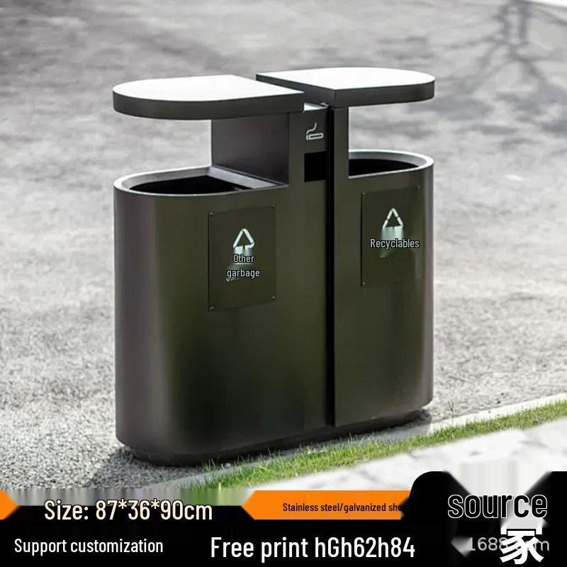 Large Stainless Steel Outdoor Sorting Trash Can for Parks and Commercial Spaces