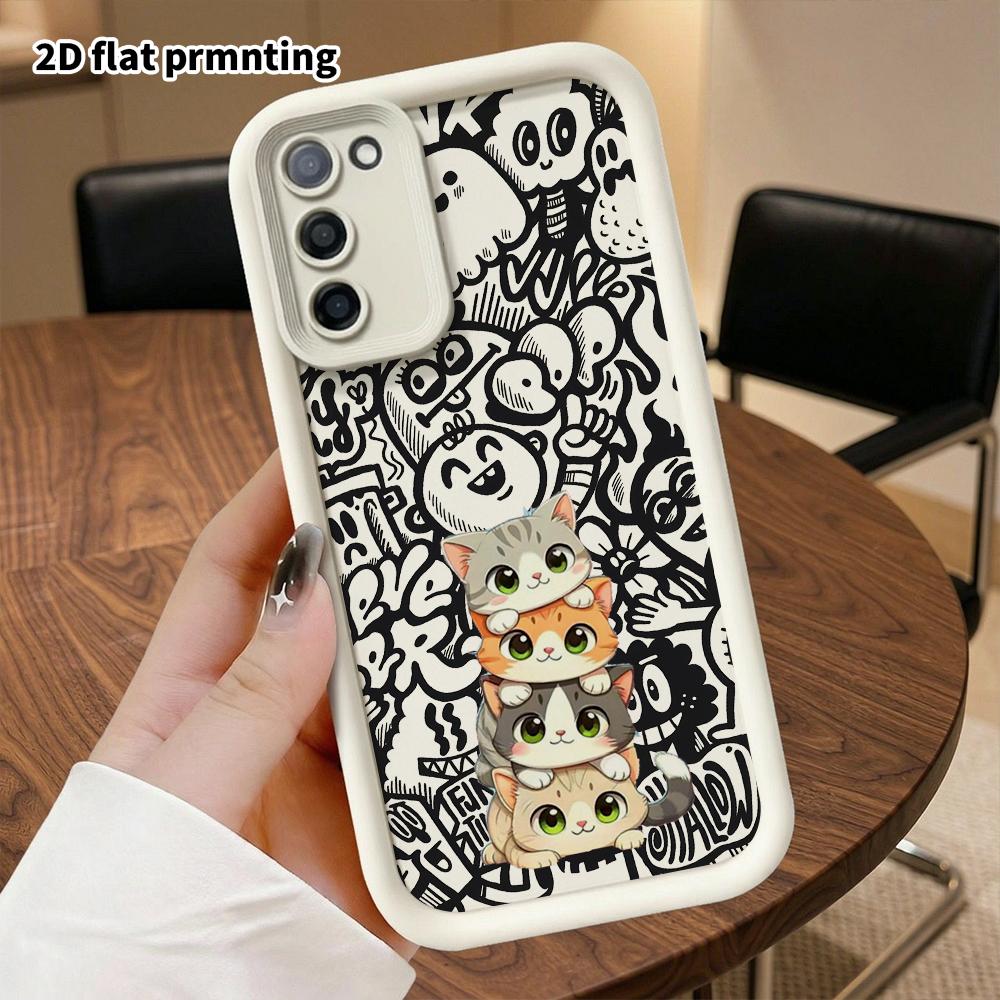 Phone Case: 2D Flat Samsung Galaxy A34 A35 M05 M06 S20 S22 S21 FE Plus 5G Protective Case, Stackable Cute Kitten, Christmas and Halloween Gift