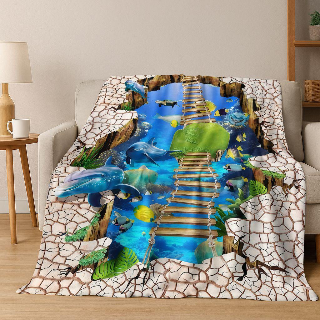 3D Illusion Breaking Wall Dinosaur Animal Series Flannel Blanket,Cozy Soft Throw Blanket for Home Bedroom Bed Sofa Cover Kids
