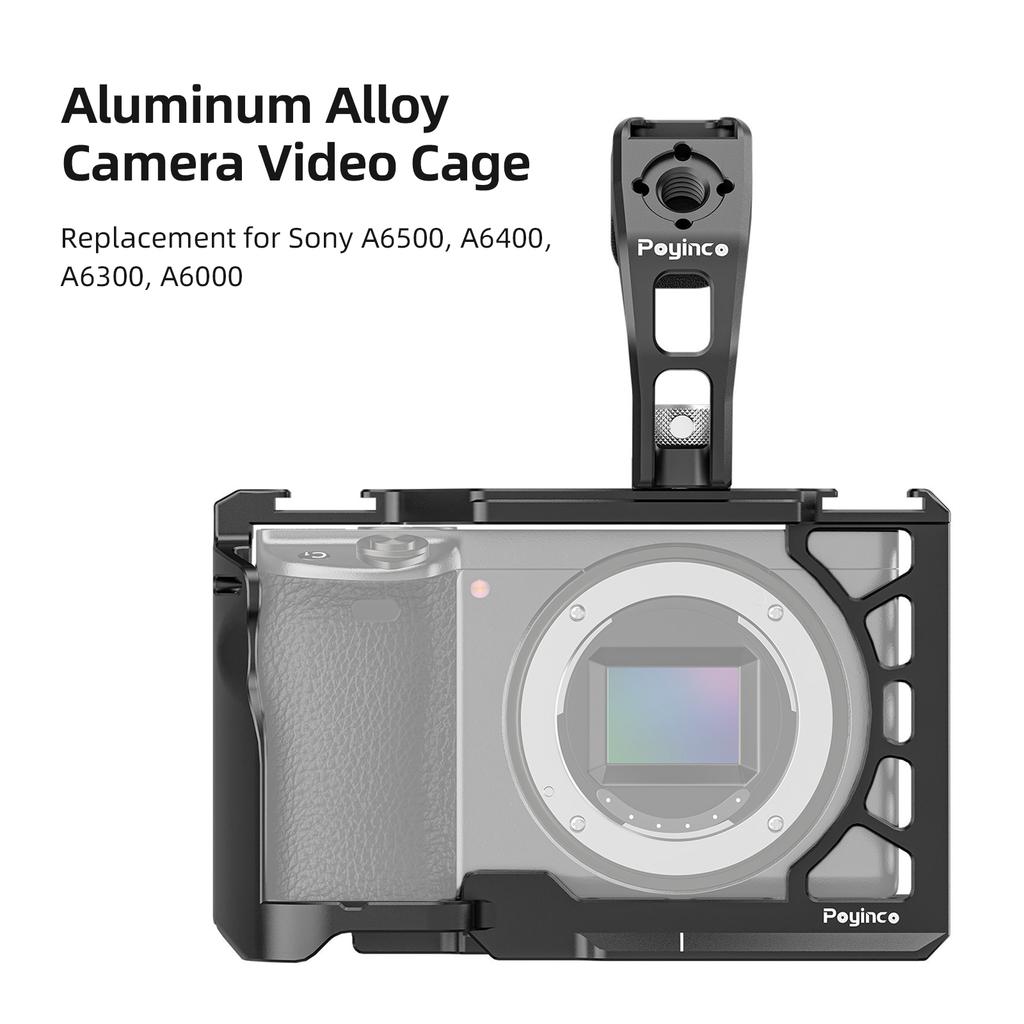 Poyinco Camera Cage + Top Handle Kit Camera Video Cage with Cold Shoe Mount 1 4 Inch & 3 8 Inch Threads Aluminum Alloy