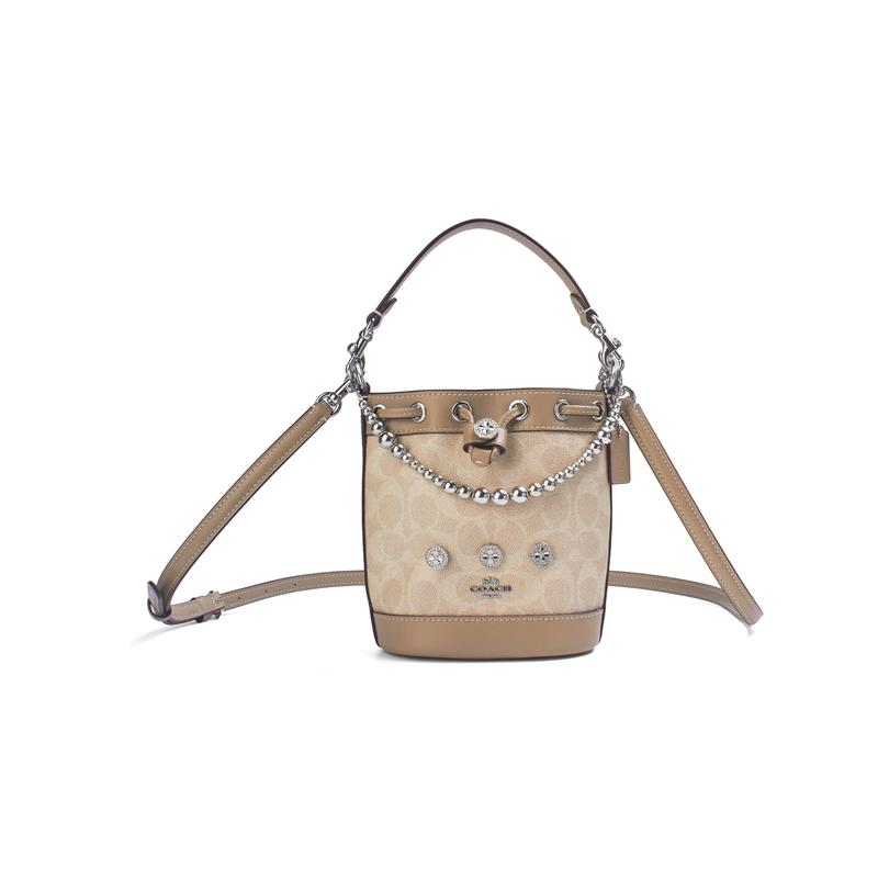 

COACH handbag [Customized bag] Dempsey brown fog pearl shadow small flower silk scarf decoration fashionable and versatile Star diamond warm beads коричневий
