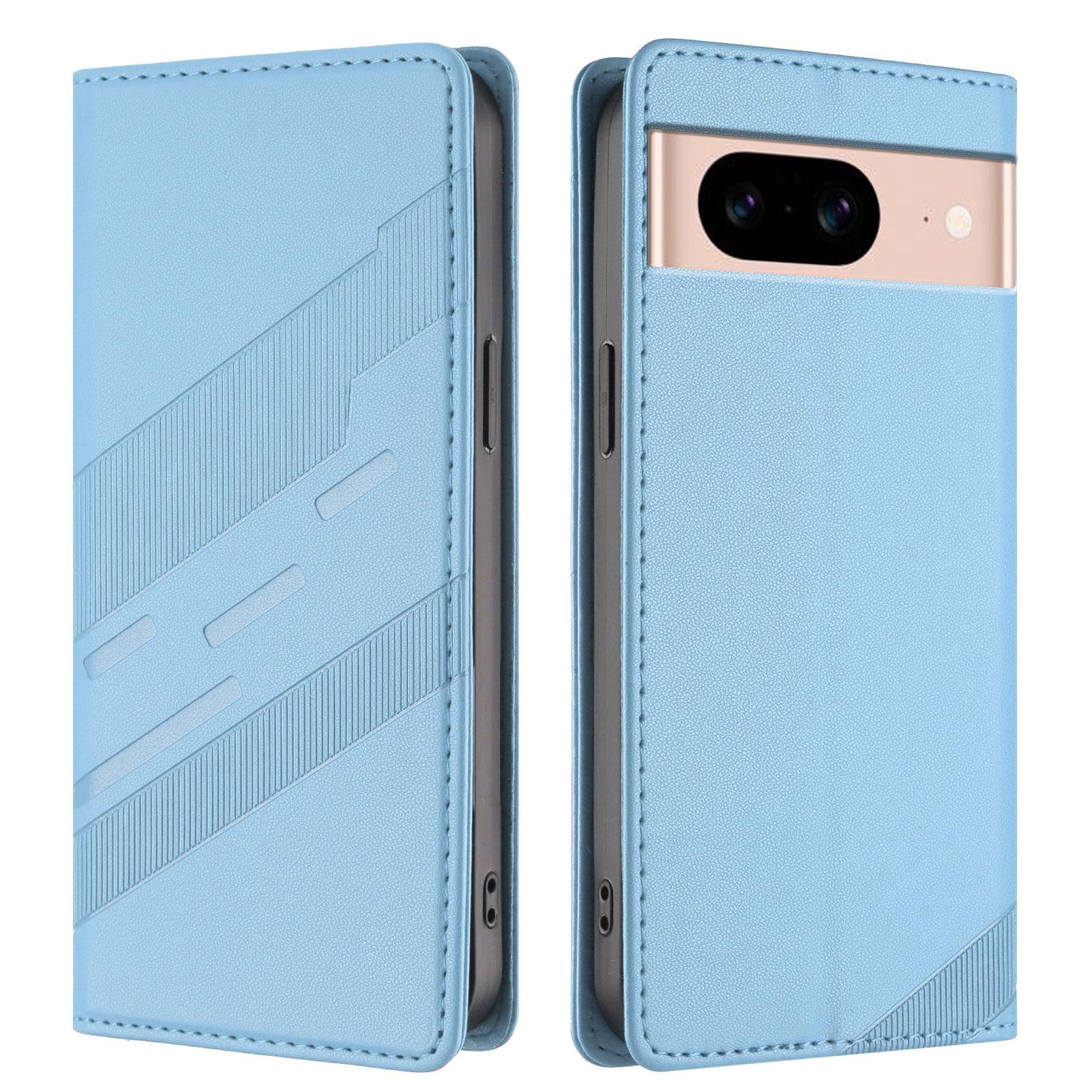 

For Google Pixel 8a Phone Cases Punk Style Imprinted Wallet Stand Leather Cover Baby Blue