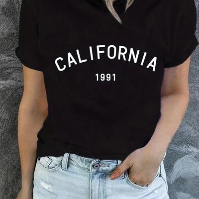 California Print T-Shirt Summer Short Sleeve Causal Top Women's Clothing Aesthetic Clothes