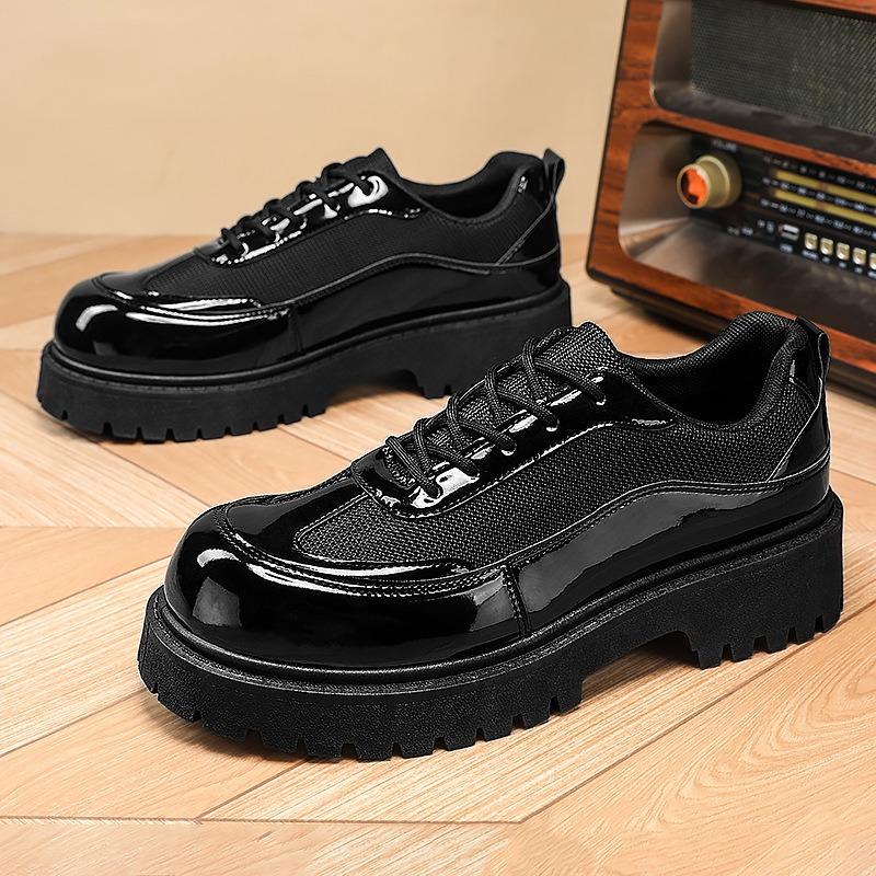 Men's leather shoes trend high-value bright leather mesh shoes autumn British