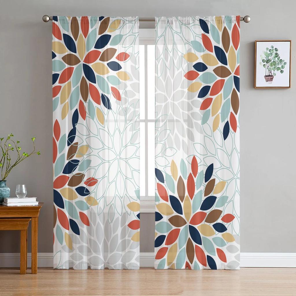 Bunte Blumen-Vektor-Vorhänge für Wohnzimmer, Tüll-Vorhang für Schlafzimmer, Küche, Fenster, Voile-Vorhänge