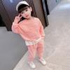Girls Autumn Waffle Knit Long Sleeve Sweatshirt And Casual Pants Set Trendy Two Piece Outfit For Big Kids