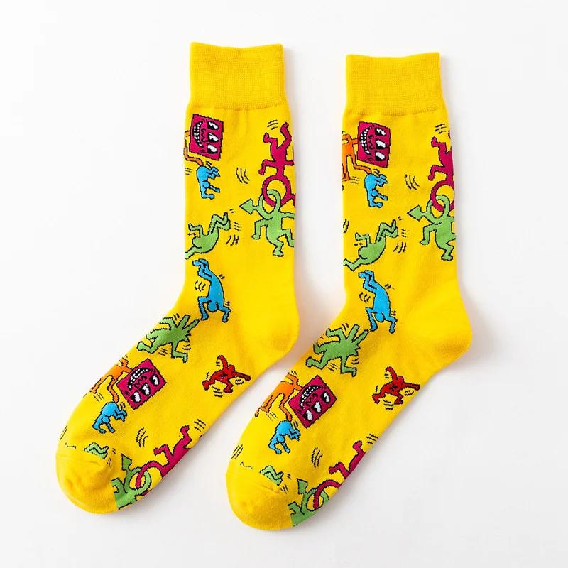 1Pair 35-44 Men Casual Cotton Sock Harajuku Cartoon Flamingo Loving Heart Cute Funny Character Japanese Socks