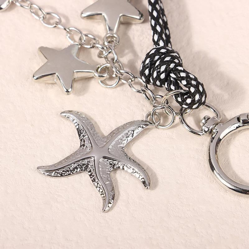 Y2K Trendy Starfish Five-Pointed Star Lanyard Keychain Retro Braided Rope Keyring Bag Pendant Key Hanging Decoration Gifts