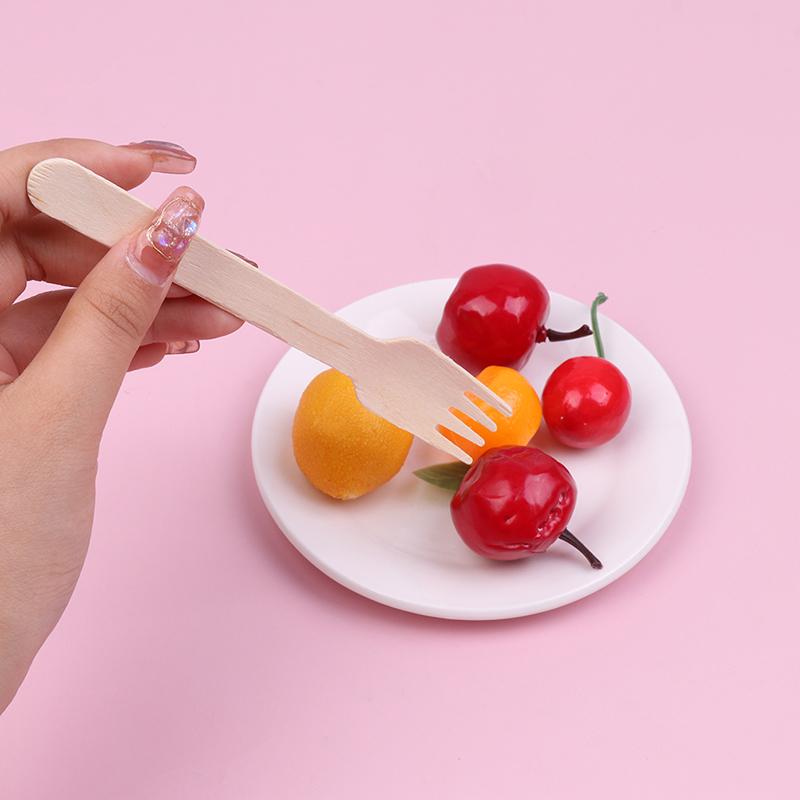 50Pcs 14Cm Disposable Wooden Spoon Fork Set For Party Wedding Cake Tasting Batch Practical Tableware Party Peripherals